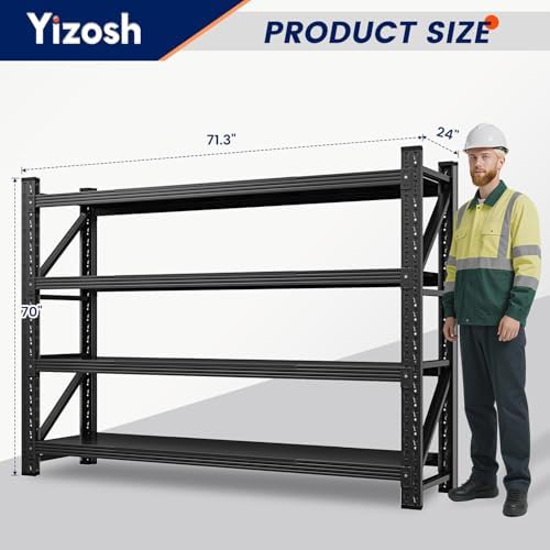 Yizosh 71" W Metal Garage Storage Shelves,5000LBS Heavy Duty 4-Shelf Adjustable Steel Organization Shelving,Utility Rack Shelf,71" W x 24" D x 69" H for Basement,Warehouse,Industrial