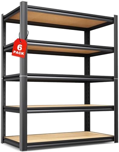 Set of 6,71"H-35"W-16D Garage Shelving-2050LBS 5 Tier Storage Shelves,Adjustable Heavy Duty Metal Shelving Unit and Storage Large Rack,Utility Steel Shelf For Shop Warehouse Industrial Pantry Basement