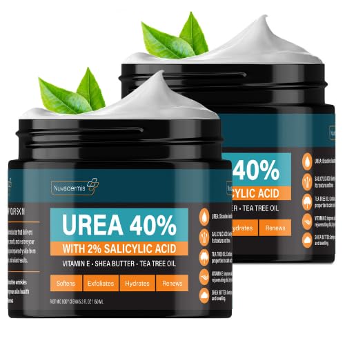 NUVADERMIS Urea Cream 40% for Feet – Maximum Strength Foot Repair Lotion with 2% Salicylic Acid, Shea Butter, Tea Tree Oil, and Vitamin E – For Dry, Cracked Heels – 5.29 oz Jar - 2 Pack