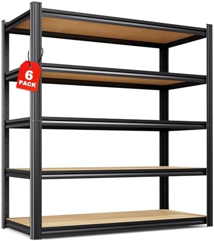 Set of 6-46" W Garage Shelving-2050 lbs 5 Tier Storage Shelves,Adjustable Heavy Duty Metal Shelving Unit and Storage Large Rack,Utility Steel Shelf for Warehouse Industrial Pantry 71"x46"x18"