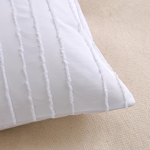 Standard Pillow Shams 2 Pack, Standard Size Pillowcases, Soft Microfiber Geometric Striped Tufted Pillow Covers with Envelope Closure, White, 20x26 Inches (No Insert) - color: White-stripe, size: Standard(20*26)