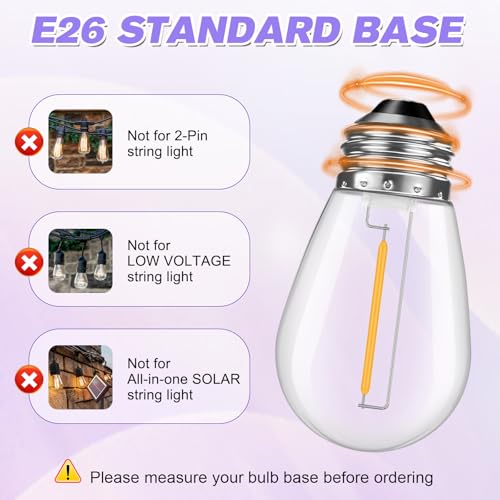 GvvooHome 24 Pack Shatterproof S14 LED Replacement Bulbs for Outdoor String Lights, 1W Equivalent to 11W Incandescent Bulb, Soft White 2200K, Dimmable, E26 Regular Medium Screw Base - size: 24 Count
