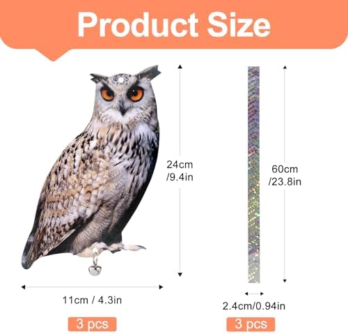 2PCS Flat Fake Owl, Plastic Owl with Reflective Tape