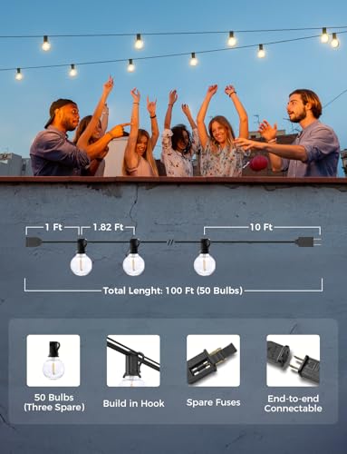 XMCOSY+ Outdoor String Lights, Smart Patio Lights 100Ft Dimmable Outdoor Lights Warm White, 50 G40 LED Bulbs, WiFi String Lights for Outside, Work with Alexa, APP Control, Waterproof Extendable - size: 100FT(50 Sockets)+Smart Controller
