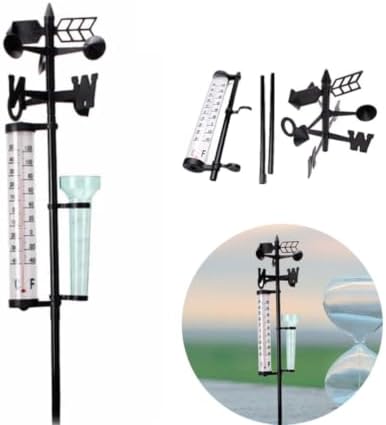 BESPORTBLE 2 Sets 3-in-1 Outdoor Weather Station Measuring Rainfall, Temperature, and Wind Direction with Plastic Construction for Farm Planting and Garden Decoration