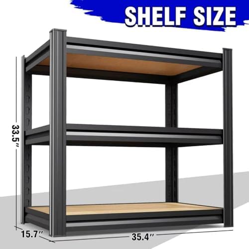 2-Pack 3 Tier Storage Shelves,Garage Shelving,Adjustable Heavy Duty Metal Shelving Units and Storage Large Rack,Utility Shelf For Shop Warehouse Industrial Pantry Basement Organizers 33"x35"x16"