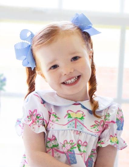 Wee Ones Girls' Classic Grosgrain Hair Bow with Scalloped Edges, No-Slip Hair Clip, Handmade, Navy, Medium