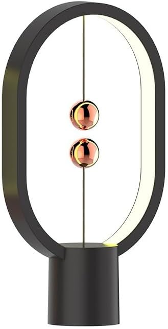 Small Table Lamp - Mini Balance Bedside Nightstand Plug in Night Light for Home, Office, College Dorm (Black)