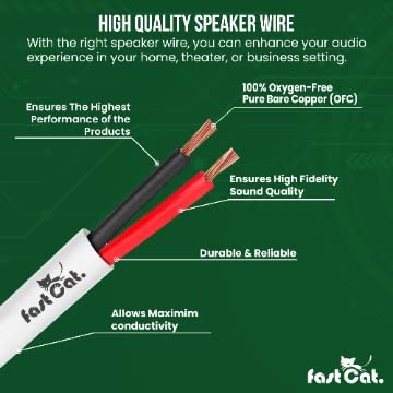 fast Cat. Speaker Wire 14 Guage 4C, UL Listed & CMR/CL3R-FT4 Rated - Speaker Cable w/PVC Jacket, 100% Oxygen-Free Pure Bare Copper - (105) HighFlex 14 Guage Wire - in-Wall Use-500ft Bulk Cable, Black