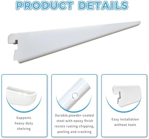 13-Inch Adjustable Double-Track Wire Shelf Brackets, 10 Pack, White