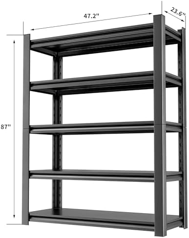 OLLRRACT 5-Tier Heavy Duty Steel Garage Shelving Unit, Adjustable Metal Utility Shelves, Industrial Storage Rack for Garage, Warehouse, and Storage Solutions 24" D x48 W x87 H