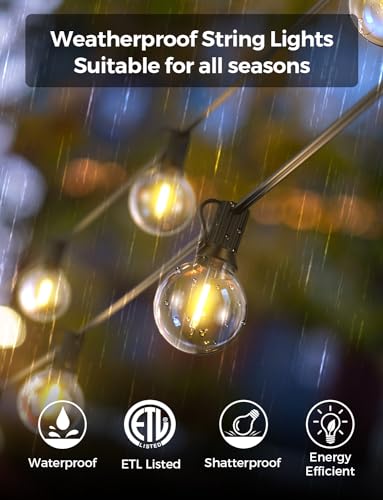 XMCOSY+ Outdoor String Lights, Smart Patio Lights 100Ft Dimmable Outdoor Lights Warm White, 50 G40 LED Bulbs, WiFi String Lights for Outside, Work with Alexa, APP Control, Waterproof Extendable - size: 100FT(50 Sockets)+Smart Controller