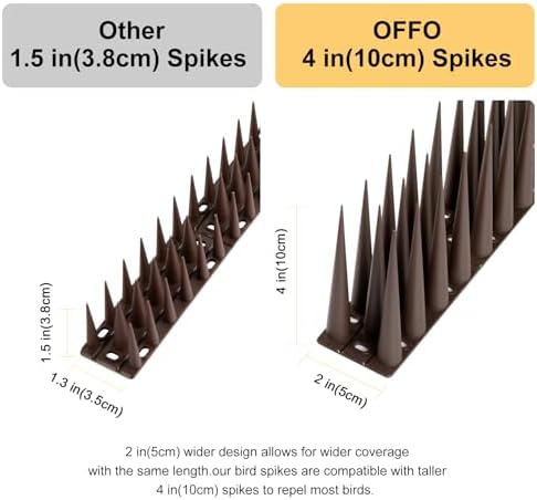 OFFO Bird Spikes Pigeon Outdoor Spikes for Cat Keep Birds Raccoon Woodpecker Away Covers 20 Feet(6.1m), Brown