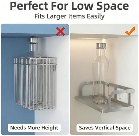 PUSDON 2-Pack 16.5" Extra Long Slim Hollowout Shower Caddy, Wall Mount Spice Rack & Bathroom Organizer, Mesh Bottom Cabinet Door Shelf Holds 50LBS - Silver Gray, Hollowout
