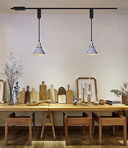 3-Pack Adjusted Wire Length H-Type Track Hanging Light 3.9 Ft Black Cord E26 Base Silver Metal Pendant Light Fixture,Industrial Lamp for Loft Aisle Balcony(No Bulb,No Track)