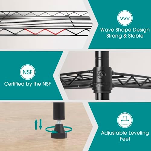 PayLessHere | 6-Tier Wire Shelf | 23"x13"x59" | Black | Adjustable Racks | Heavy-Duty Storage Shelves, Holds Upto 1500 lbs | Rust-Resistant, No-Tool Assembly | for Home, Garage Shelving