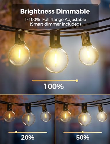 XMCOSY+ Outdoor String Lights, Smart Patio Lights 100Ft Dimmable Outdoor Lights Warm White, 50 G40 LED Bulbs, WiFi String Lights for Outside, Work with Alexa, APP Control, Waterproof Extendable - size: 100FT(50 Sockets)+Smart Controller