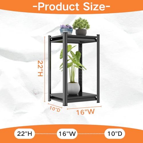 22''H Metal Garage Shelving, 2-Tier Heavy Duty Shelving Unit, Adjustable Garage Storage Shelves, Utility Rack Shelf for Industries, Warehouses, Basement(Black, 22''H*16''W*10''D, 2 Tier)