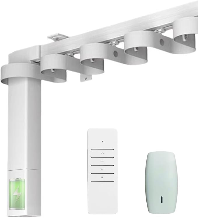 Control4 Native Smart Motorized Curtain Track Kit, 4000mAh Battery Automatic Curtain Opener, Pre-assembled Electric Rail for S-Fold Ripple Fold, Remote Support (7 meters (275.6 inches))