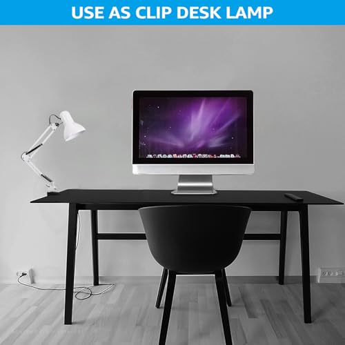 TORCHSTAR Metal Desk Lamp with Clamp, Swing Arm, Architect Adjustable Gooseneck Table Lamp, Clip Desk Lights for Home Office, Work, Study, Reading, E26 Base, Multi-Joint, White - color: White