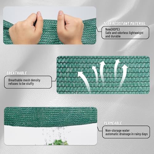 Cool Area Sun Shade Cloth with Grommets for Garden, 90% 20x20ft, Dark Green
