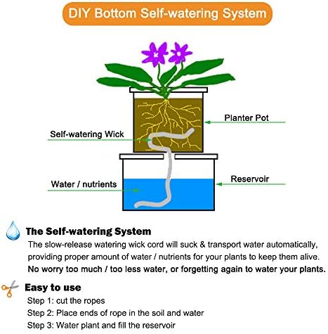 ORIMERC 50 Feet 1/4 Inch Self Watering Wick Cord, Wicking Rope for Plants Caring, Plant Wicks for Self Watering, Plant Wicks for Plants Bottom Watering Automatic Water System Device Tomatoes Vacation