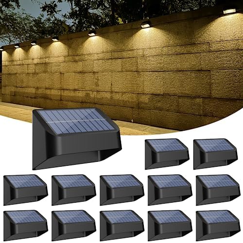 Brighter Solar Fence Lights,Solar Lights Outdoor Waterproof,Warm White and RGB 8 Colors,Dusk to Dawn Deck Light, Outdoor Lighting for Backyard/Railing/Wall/Step/Patio（12 Pack,Black）