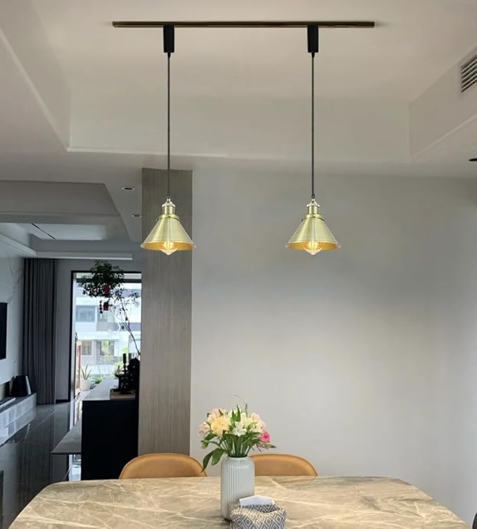 1x Plug in Cable Track Rail, 2X Adjustable Cord Bronze Track Lighting Fixtures E26 Base H-Type Vintage Design for Kitchen Loft(No Bulb)