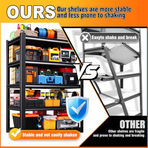 2 Pack Storage Shelves, Garage Shelving,Adjustable Garage Shelves,Heavy Duty Metal Shelving, 5 Tier Wood Utility Steel Shelf, Easy-to-Install Shelving Units and Storage 71.2''x46''x19.7