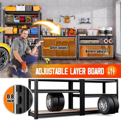 33" H x 35" W Garage Shelving for Home & Garage Organization, 3-Tier Adjustable Heavy Duty Metal Storage Rack with Steel Frame & MDF Shelves for Pantry, Basement, Workshop & Utility Room