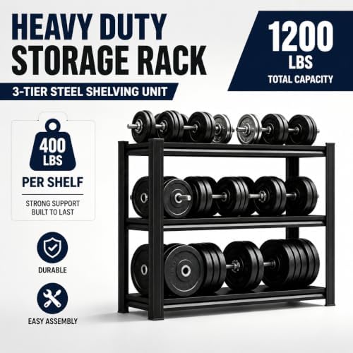Garage Shelving 1200 LBS 3-Tier Adjustable Heavy Duty Shelving Unit