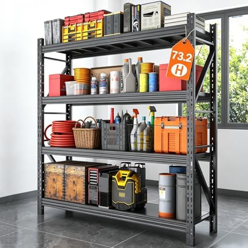 31.5''W Heavy Duty Storage Shelves, 2500LBS Metal Garage Shelving Units, 4 Tier Adjustable Large Industrial Shelves for Warehouse Workshop Basement (31.5''W x 13.8''D x 73.2''H), 10 Pack