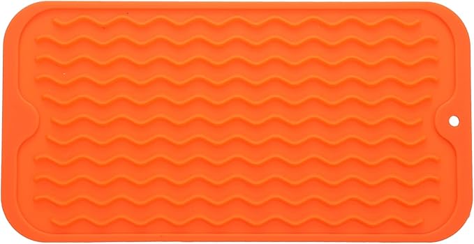Silicone Dish Drying Mat for Multiple Usage,Easy clean,Eco-friendly,Heat-resistant Silicone Mat for Kitchen Counter or Sink,Refrigerator or Drawer Liner Orange S 12 inches x 6 inches