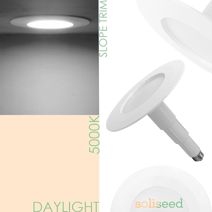 Soliseed 4 Pack 5/6 Inch LED Can Lights Length Adjustable Recessed Lights,Retrofit Downlight ETL Damp Rated,12W=60W,5000K Daylight,800LM, Dimmable,Bevel Trim,Easy Install