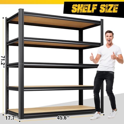 2-Pack Heavy Duty Garage Shelving for Garage, Warehouse & Workshop Organization, 71" H x 45.6" W x 17.7" D 5-Tier Adjustable Metal Storage Rack for Tools, Storage Bins & Bulk Items