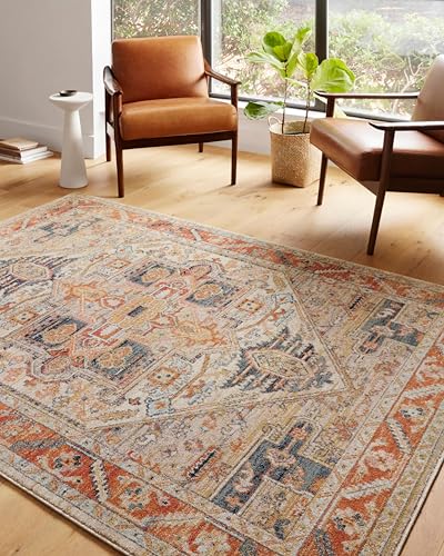 Loloi Jocelyn Collection JOC-01 Sand/Multi 5'-5" x 7'-6" .38" Thick Area Rug - color: Sand / Multi, size: 5'5" x 7'6" (Rectangular)