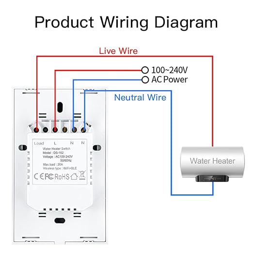 MOES Smart Water Heater Switch, 20A Water Heater Touch Switch Suitable for Bedroom, Work with Alexa, Google Assistant, 2.4GHz WiFi Glass Switch with Smart Life APP Control and Timing Function, White