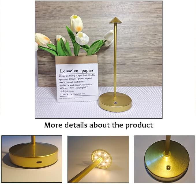 Cordless Table Lamps,Rechargeable Led Touch Bar Lamp,Portable Battery Operated Lamps,Dimmable Small Table Lamps,Minimalist Design,for Living Room/Restaurant/Couple Dinner/(Gold)