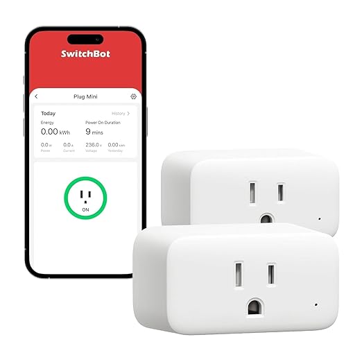 【2025 New】 SwitchBot Smart Plug Mini 15A(2 Pack), Energy Monitor, Smart Home WiFi(2.4GHz) & Bluetooth Outlet, Compatible with Alexa & Google Home, APP Remote Control & Timer Function, No Hub Required