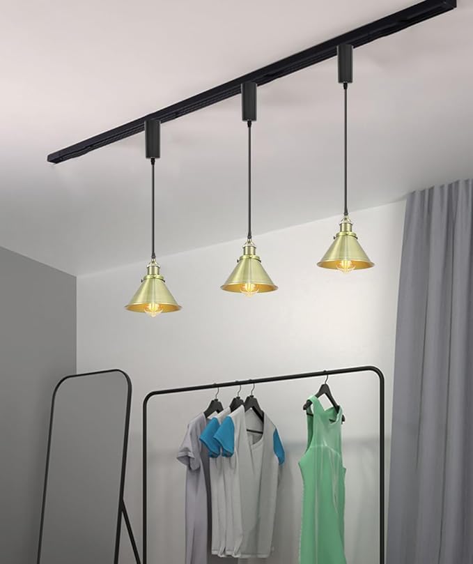 1x Plug in Cable Track Rail, 2X Adjustable Cord Bronze Track Lighting Fixtures E26 Base H-Type Vintage Design for Kitchen Loft(No Bulb)