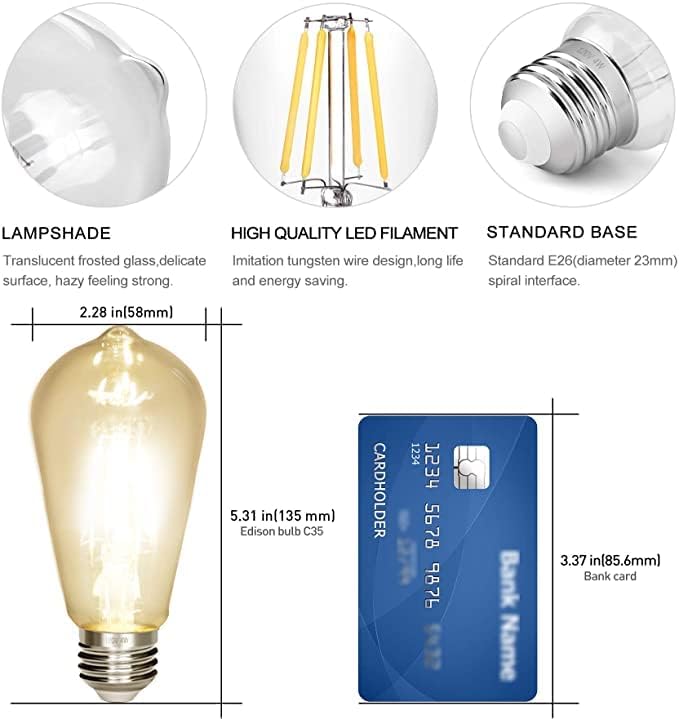 Vintage Edison Bulb 4W,Equivalent 40W Incandescent,ST18 Antique LED Filament Bulbs,Non Dimmable Daylight White 4000K,E26 Led Bulb,Pack of 12
