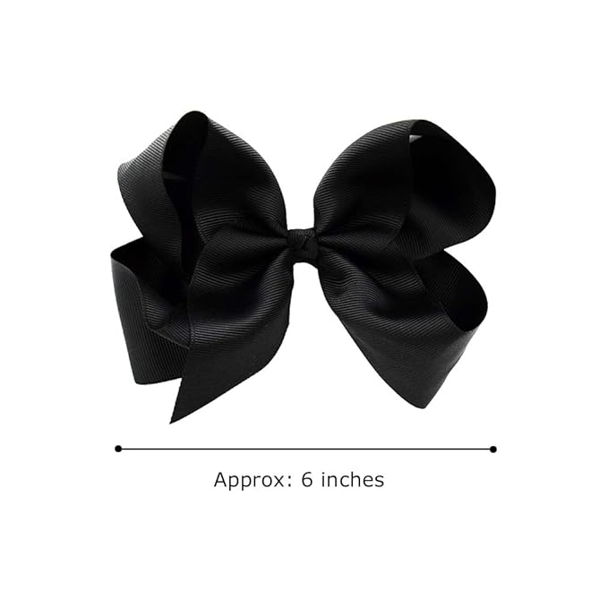 DEEKA 12 PCS 6" Big Hand-made Grosgrain Ribbon Hair Bow Alligator Clips Hair Accessories for Little Teen Toddler Girls - White/Black