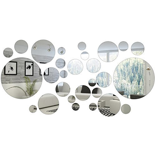32 Pieces Removable Acrylic Mirror Setting Wall Sticker Decal for Home Living Room Bedroom Decor (Round Circle, 32 Pieces)
