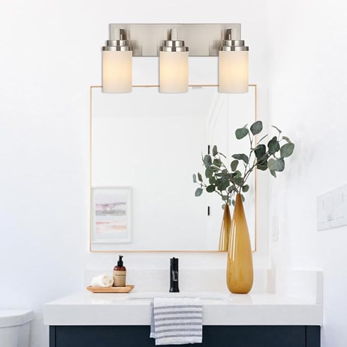 TODOLUZ 3-Lights Vanity Bath Light with Opal White Glass Shades, Modern Bathroom Lighting Over Mirror Brushed Nickel for Kitchen Hallway Bedroom Foyer