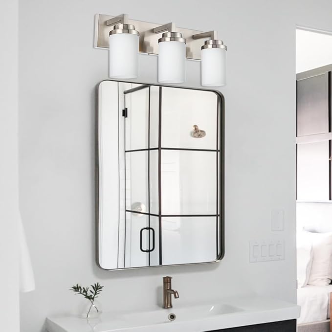 TODOLUZ 3-Lights Vanity Bath Light with Opal White Glass Shades, Modern Bathroom Lighting Over Mirror Brushed Nickel for Kitchen Hallway Bedroom Foyer