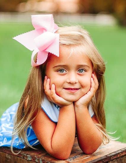 Wee Ones Girls' Classic Grosgrain Hair Bow with Scalloped Edges, No-Slip Hair Clip, Handmade, Copenhagen Blue, King