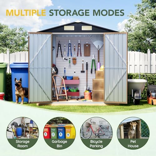 Breezz Outdoor Steel Storage Shed with Floor Frame, 4 x 6 ft