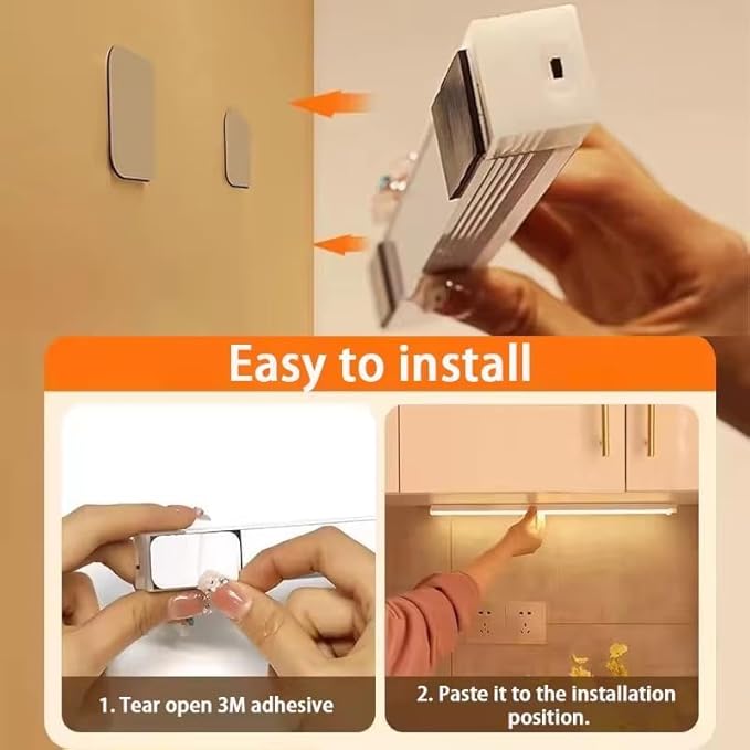 2025 Upgraded Punch-Free Smart Sensor Magnetic Rechargeable LED Lights, Rechargeable Motion Sensor Light, Wireless Motion Sensor Indoor Lights, Stick On Lights for Kitchen/Stairs (8PC-Warm, 11.8in)