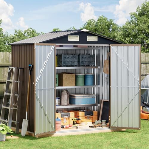 Breezz Outdoor Steel Storage Shed with Floor Frame, 4 x 6 ft