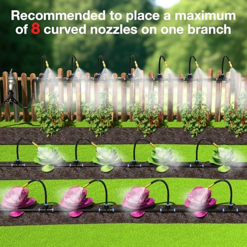 MIXC 1/4" Drip Irrigation System, Adjustable Copper Nozzles (7.8ft Rod Length, 12pcs nozzles and connectors,NO Water Pipe)